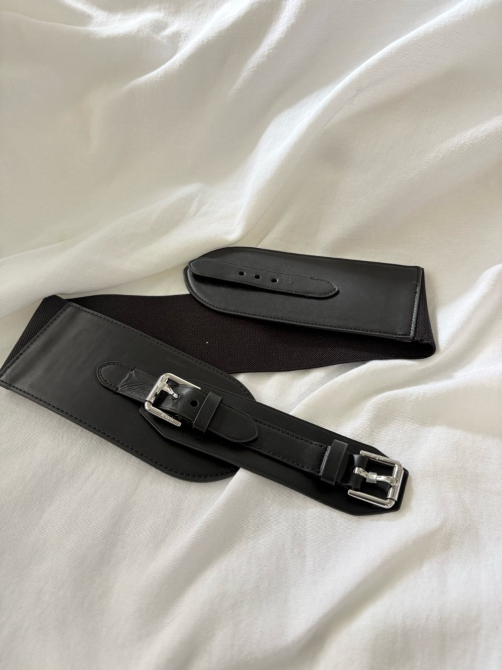 Lauren Black Elastic Leather Stretch Belt for women